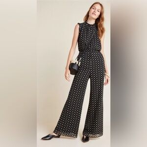 ALI & JAY Troubadour Ruffle Sleeveless Mock Neck Jumpsuit Sz S Black White